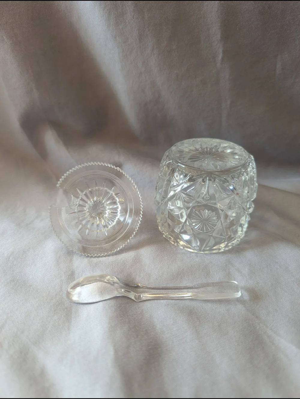 Crystal Mustard/Jelly Jar Covered with Spoon